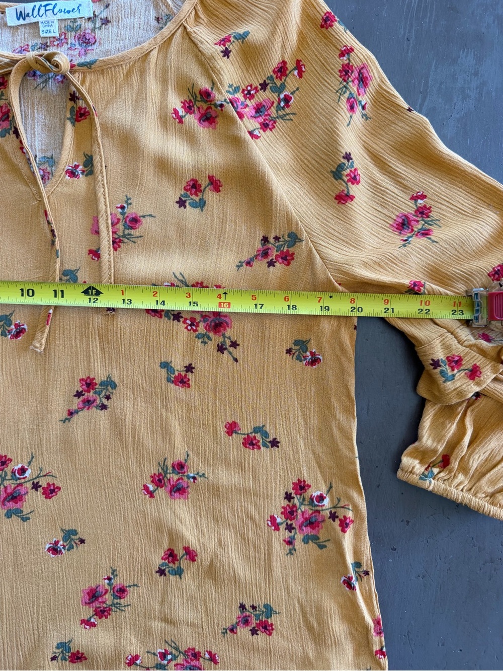 Wallflower Mustard Floral Tie-Front Peasant Blouse - Picture 7 of 11